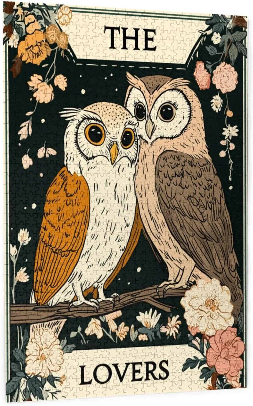 Mystical Twin Falcon in Tarot Cards Design,1000 Piece Wooden Jigsaw Puzzle for Adults,Brain Training Challenge,Stress Relief Activity,Esoteric Avian Artwork,Eco-Friendly Woodens Pieces