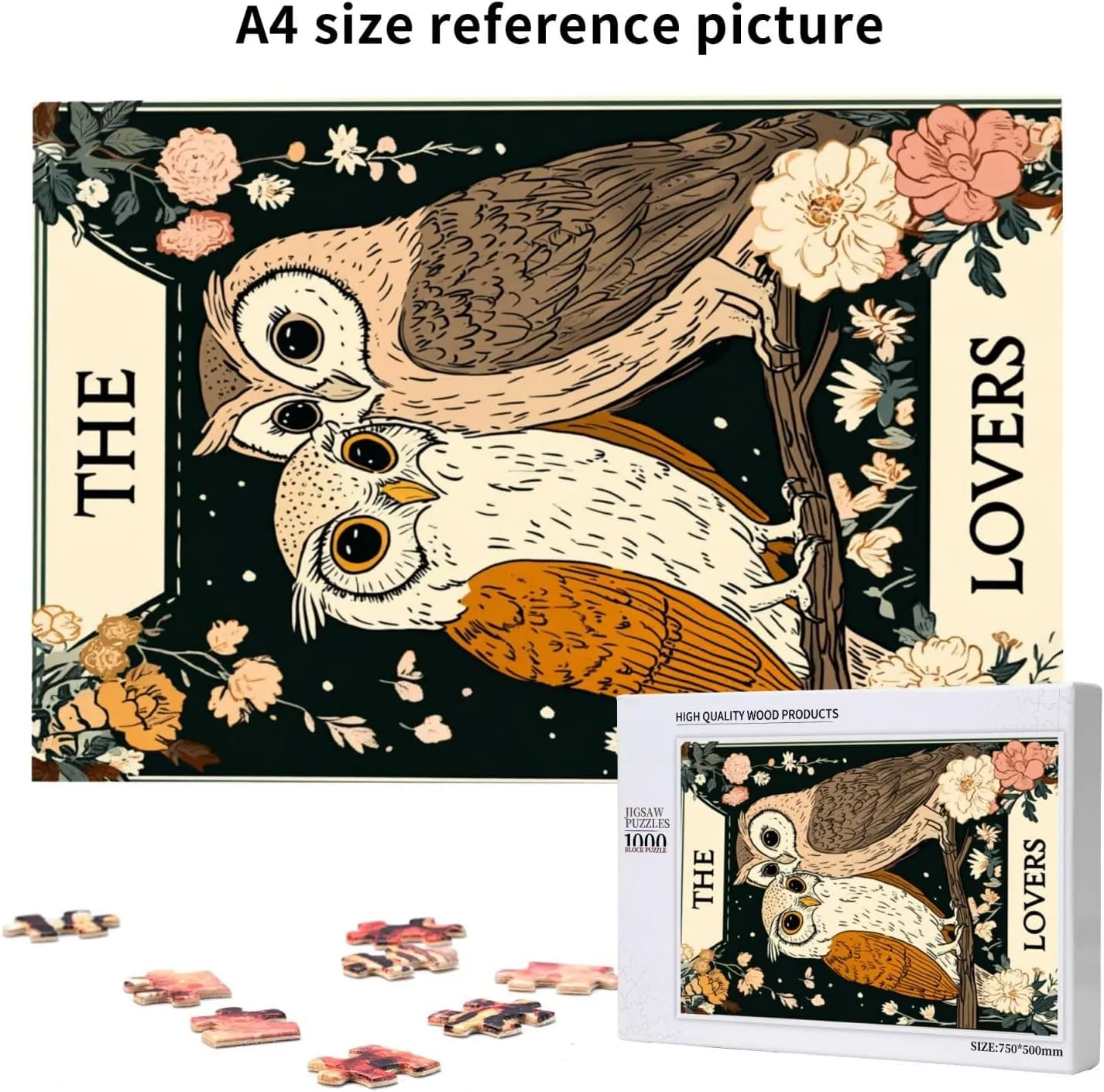 Mystical Twin Falcon in Tarot Cards Design,1000 Piece Wooden Jigsaw Puzzle for Adults,Brain Training Challenge,Stress Relief Activity,Esoteric Avian Artwork,Eco-Friendly Woodens Pieces