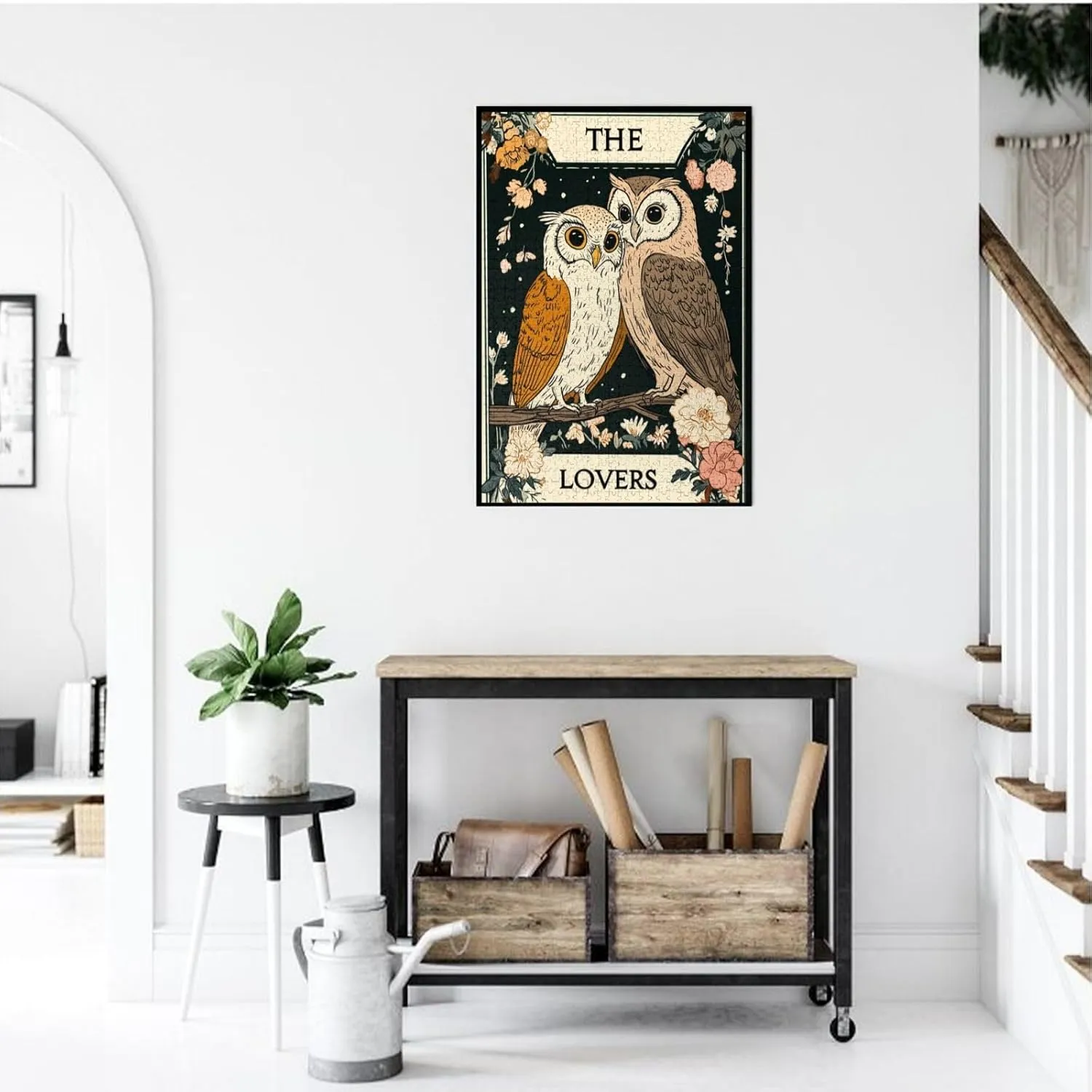 Mystical Twin Falcon in Tarot Cards Design,1000 Piece Wooden Jigsaw Puzzle for Adults,Brain Training Challenge,Stress Relief Activity,Esoteric Avian Artwork,Eco-Friendly Woodens Pieces