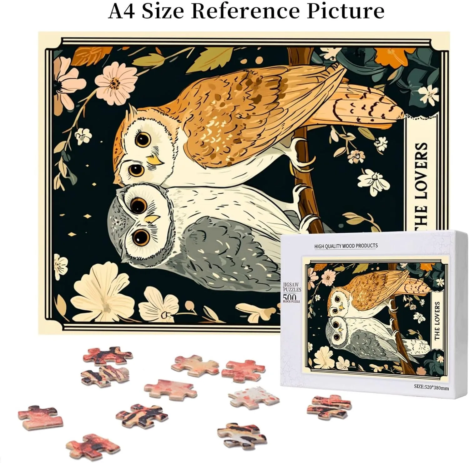 Mystical Twin Falcon in Tarot Cards Design,500 Piece Wooden Jigsaw Puzzle for Adults,Esoteric Avian Artwork,Brain Training Challenge,Stress Relief Activity,Eco-Friendly Woodens Pieces
