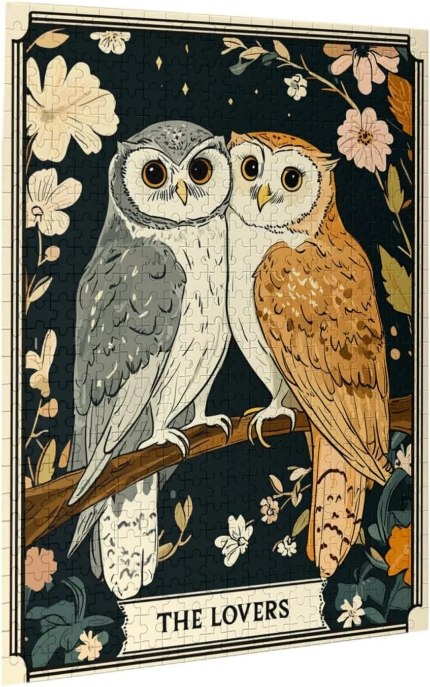 Mystical Twin Falcon in Tarot Cards Design,500 Piece Wooden Jigsaw Puzzle for Adults,Esoteric Avian Artwork,Brain Training Challenge,Stress Relief Activity,Eco-Friendly Woodens Pieces