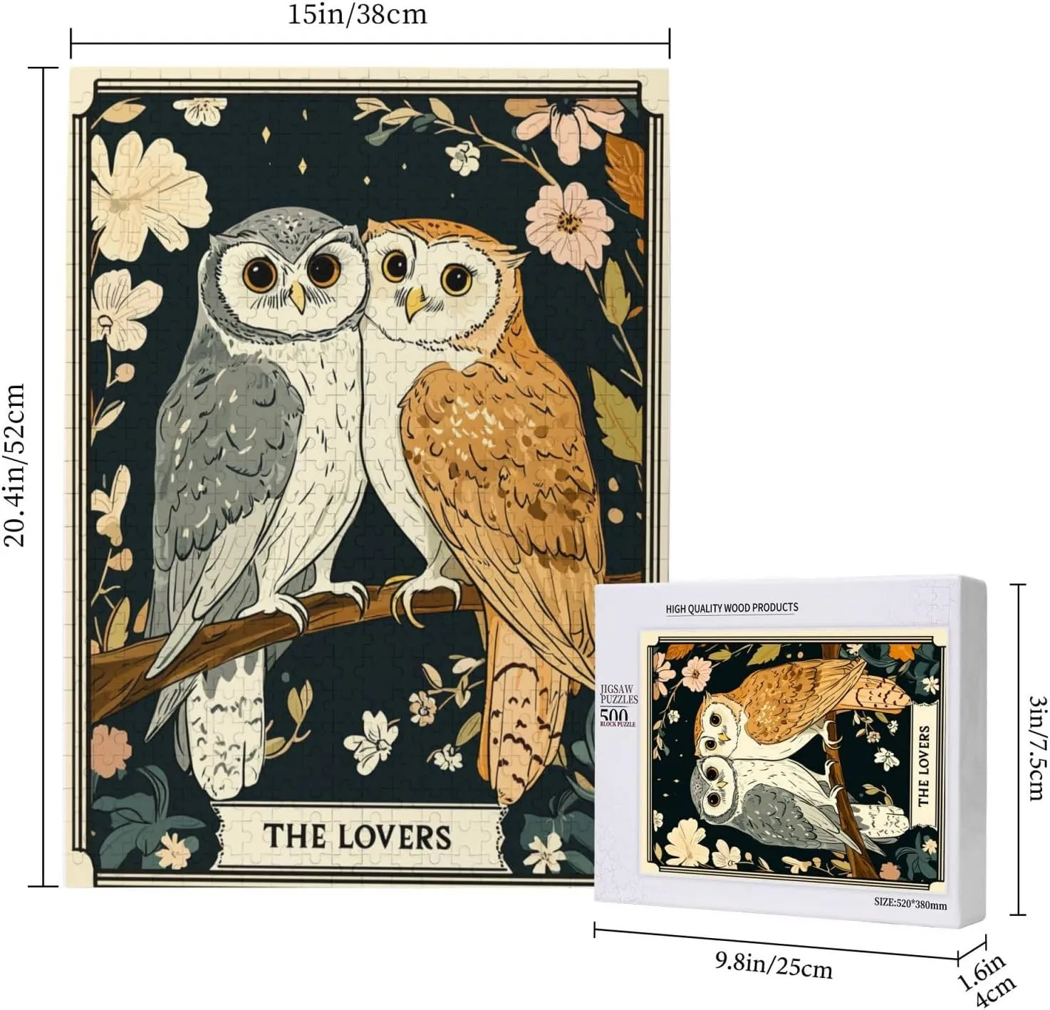 Mystical Twin Falcon in Tarot Cards Design,500 Piece Wooden Jigsaw Puzzle for Adults,Esoteric Avian Artwork,Brain Training Challenge,Stress Relief Activity,Eco-Friendly Woodens Pieces