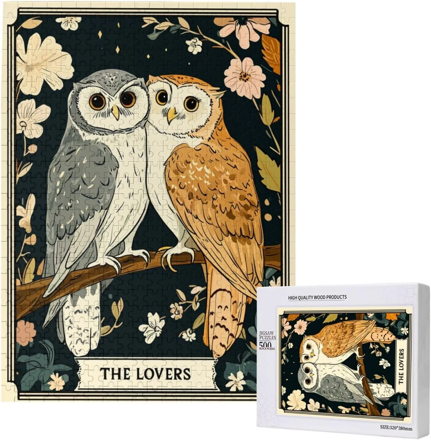 Mystical Twin Falcon in Tarot Cards Design,500 Piece Wooden Jigsaw Puzzle for Adults,Esoteric Avian Artwork,Brain Training Challenge,Stress Relief Activity,Eco-Friendly Woodens Pieces