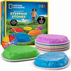 National Geographic Stepping Stones for Kids – 7 Durable, Non-Slip Stones Encourage Toddler Balance & Motor Skills, Indoor & Outdoor Toys, Balance Stones, Obstacle Course