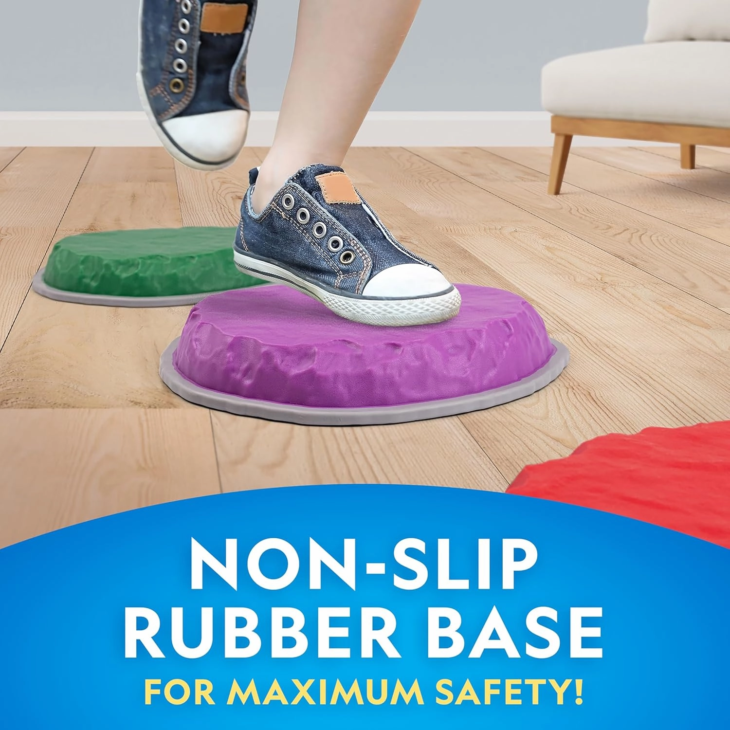 National Geographic Stepping Stones for Kids – 7 Durable, Non-Slip Stones Encourage Toddler Balance & Motor Skills, Indoor & Outdoor Toys, Balance Stones, Obstacle Course