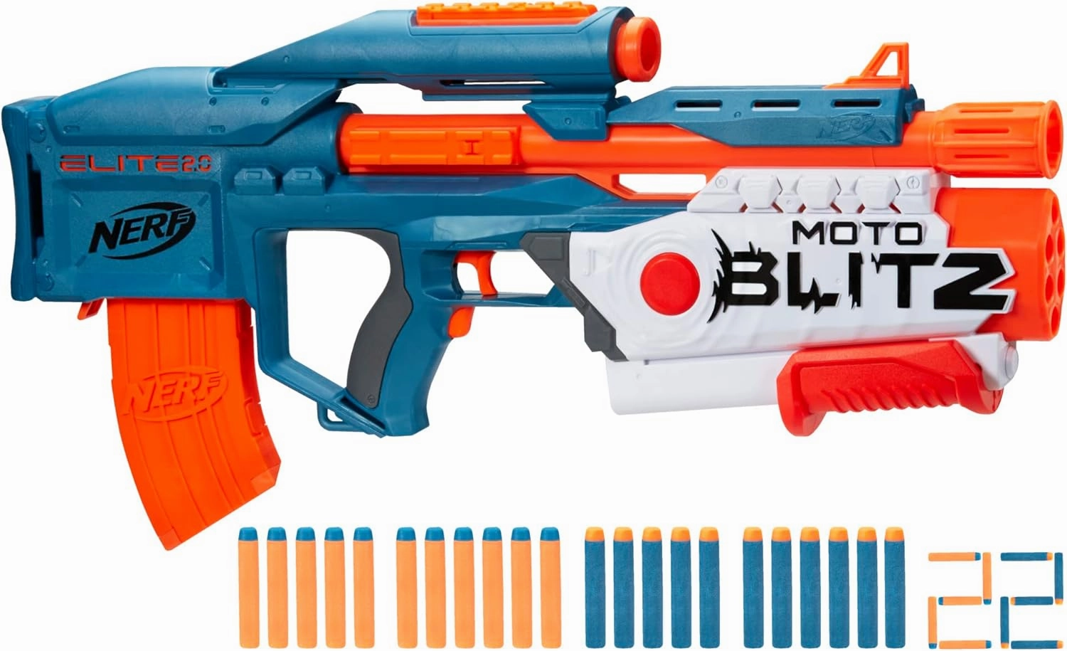 Nerf Elite 2.0 Motoblitz Blaster with Scope, Motorized 10-Dart Blasting, Airblitz 6 Darts, Outdoor Toys for 8 Year Old Boys & Girls