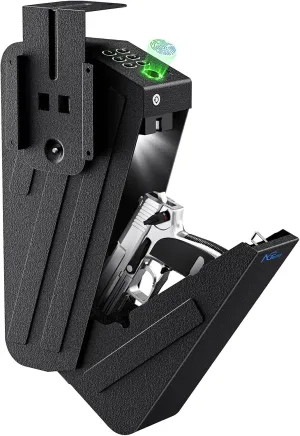 NGTeco Gun Safe, Biometric Gun Safes for Handgun, Hidden Pistol Safe with Fingerprint, Passcode, Key - Secure Steel Construction Drop Down Mounted Safe for Bedside, Desk, Nightstand, Car