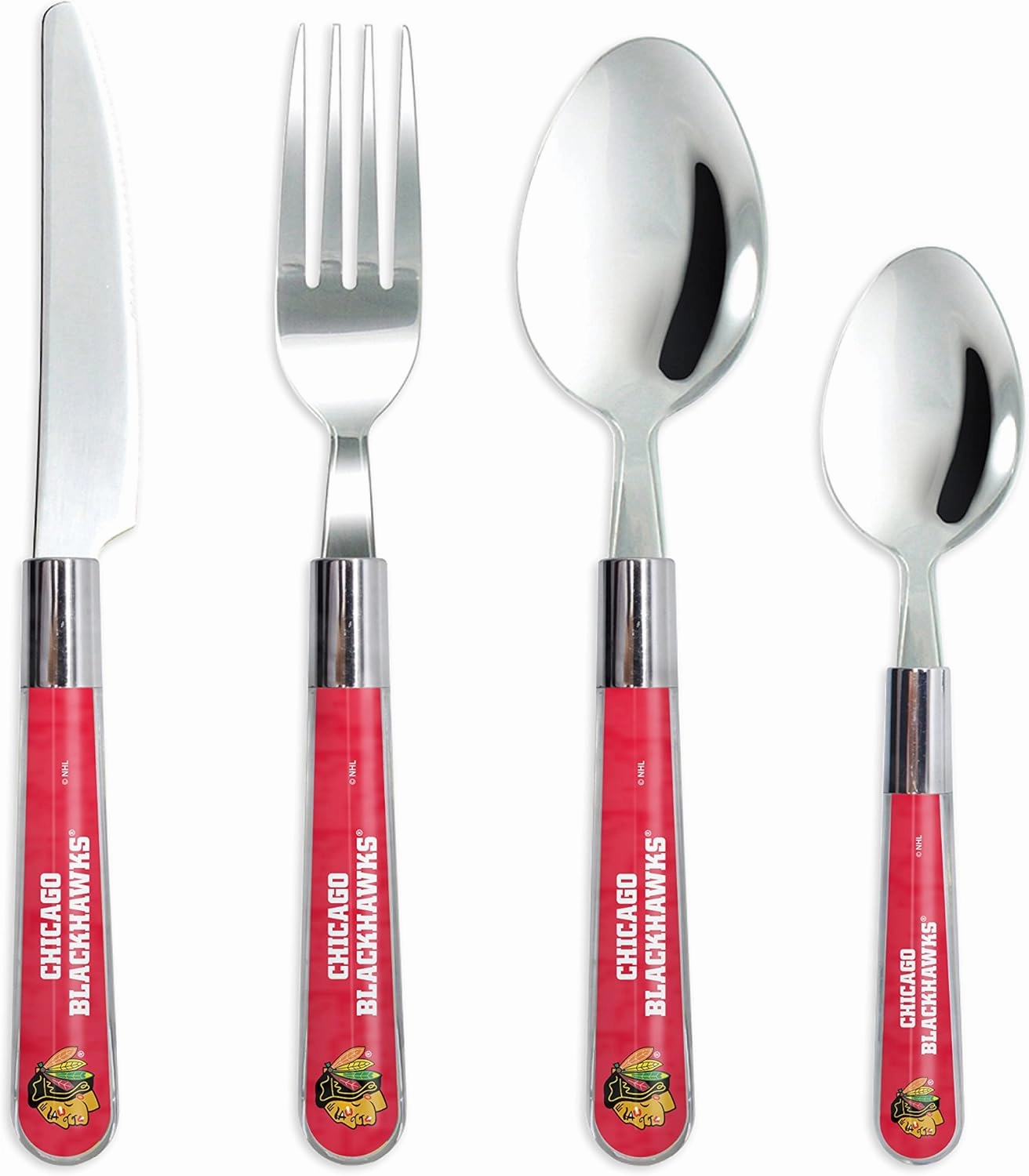 NHL Flatware Set - 16-Piece Set - Stainless Steel Kitchen Cutlery Set - Tableware Utensils Include Forks/Knives/Spoons/Teaspoons - Durable & Dishwasher Safe - Ideal Gift for The Loyal Sports Fan