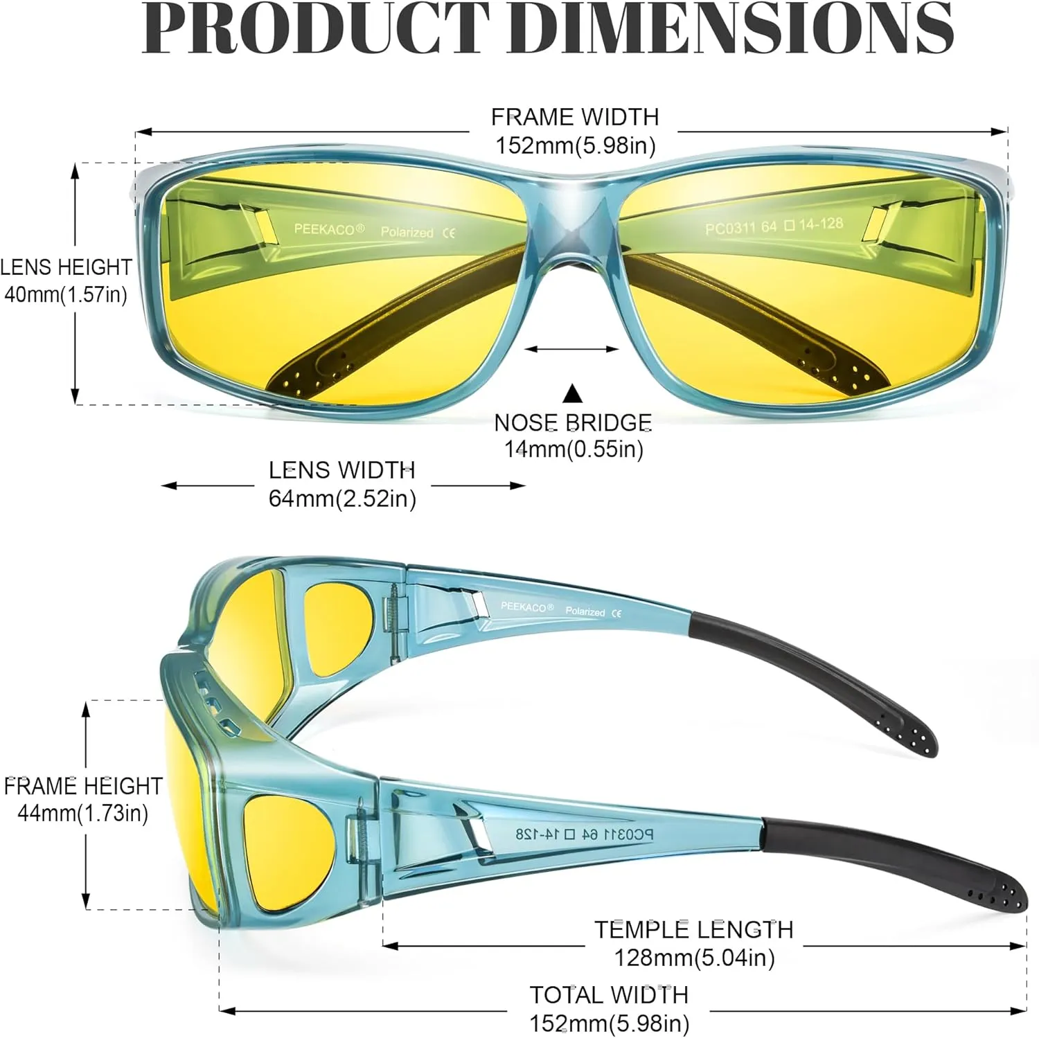 Night Vision Driving Glasses Fit Over Glasses, Wrap Around Nighttime Glasses Anti Glare Polarized for Men Women