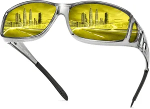 Night Vision Driving Glasses Fit Over Glasses, Wrap Around Nighttime Glasses Anti Glare Polarized for Men Women