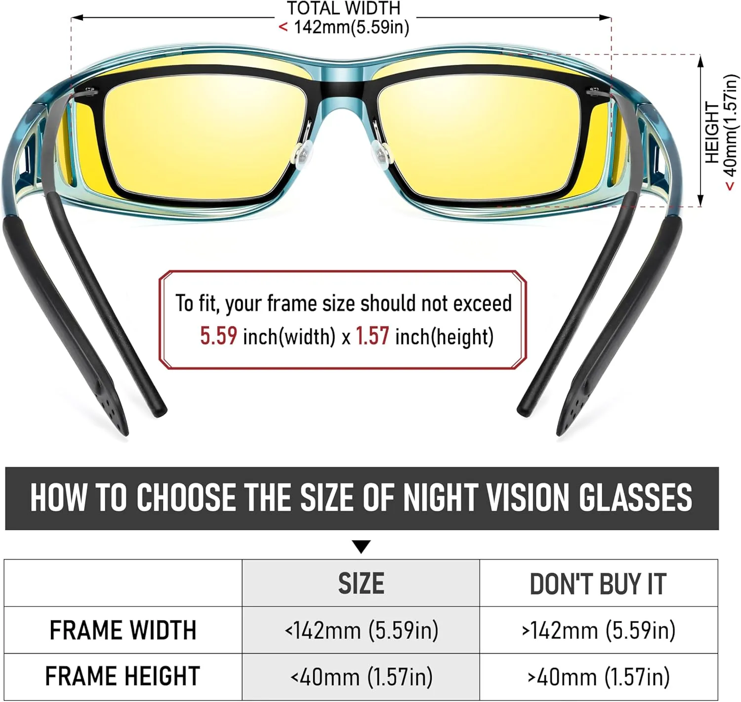 Night Vision Driving Glasses Fit Over Glasses, Wrap Around Nighttime Glasses Anti Glare Polarized for Men Women