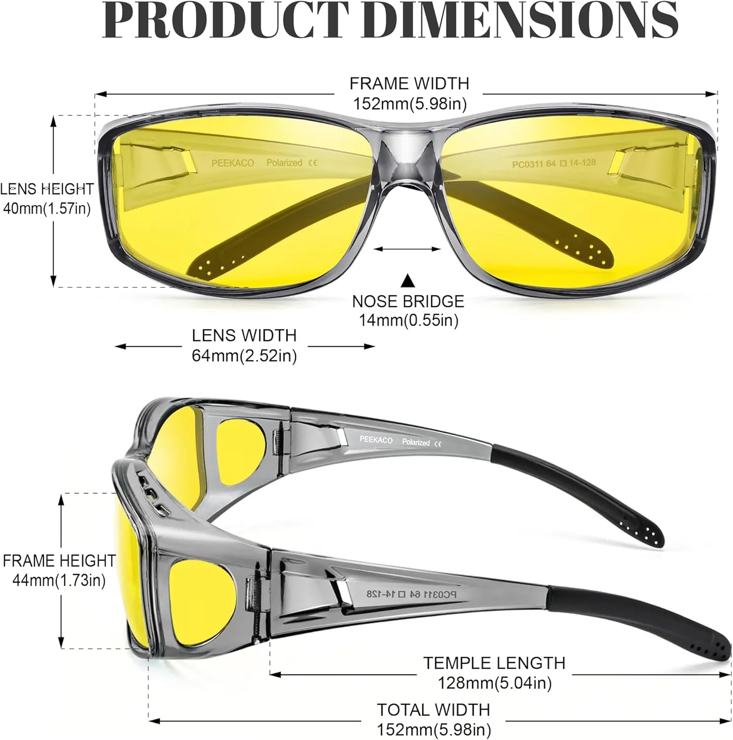 Night Vision Driving Glasses Fit Over Glasses, Wrap Around Nighttime Glasses Anti Glare Polarized for Men Women