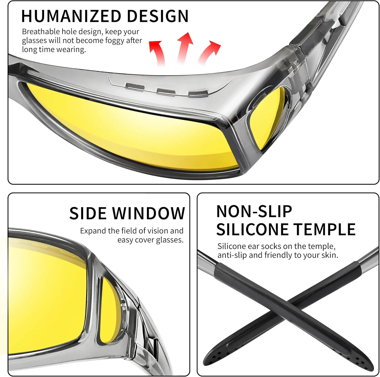 Night Vision Driving Glasses Fit Over Glasses, Wrap Around Nighttime Glasses Anti Glare Polarized for Men Women