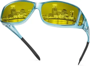 Night Vision Driving Glasses Fit Over Glasses, Wrap Around Nighttime Glasses Anti Glare Polarized for Men Women