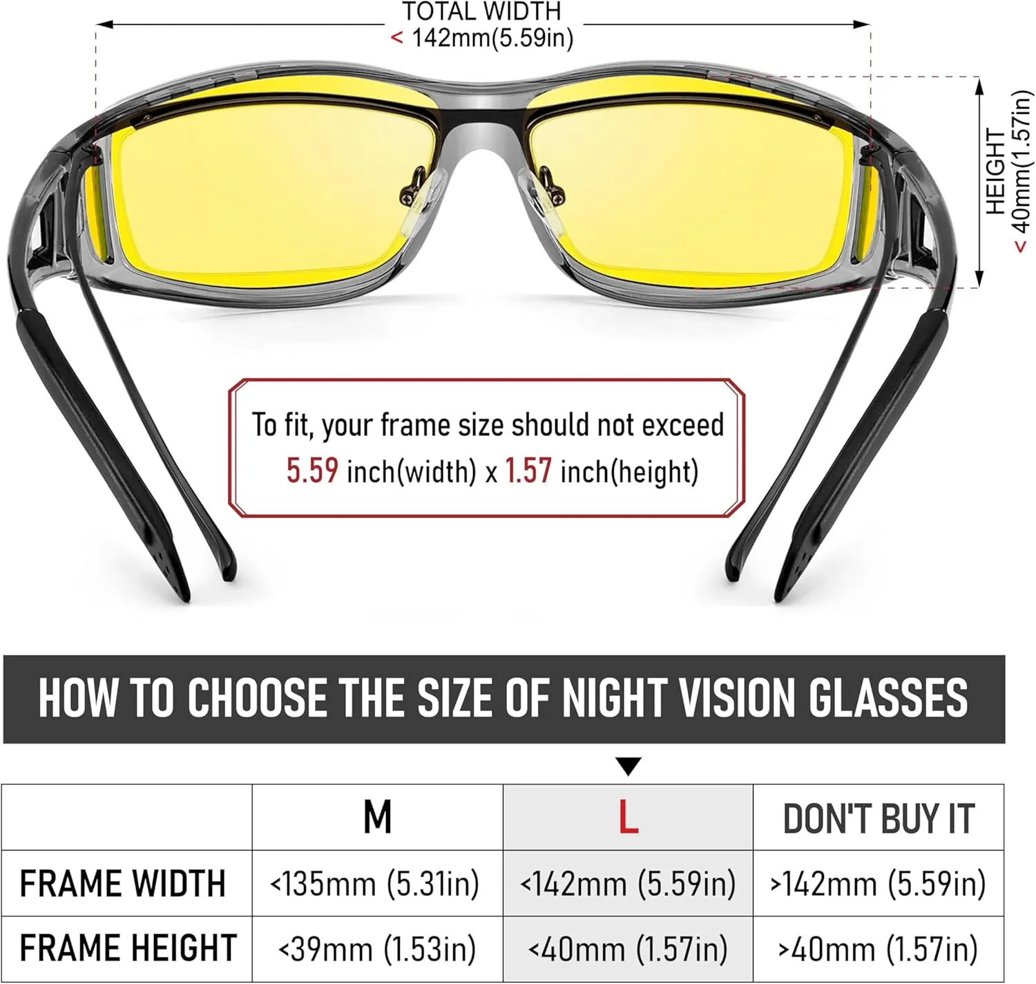Night Vision Driving Glasses Fit Over Glasses, Wrap Around Nighttime Glasses Anti Glare Polarized for Men Women