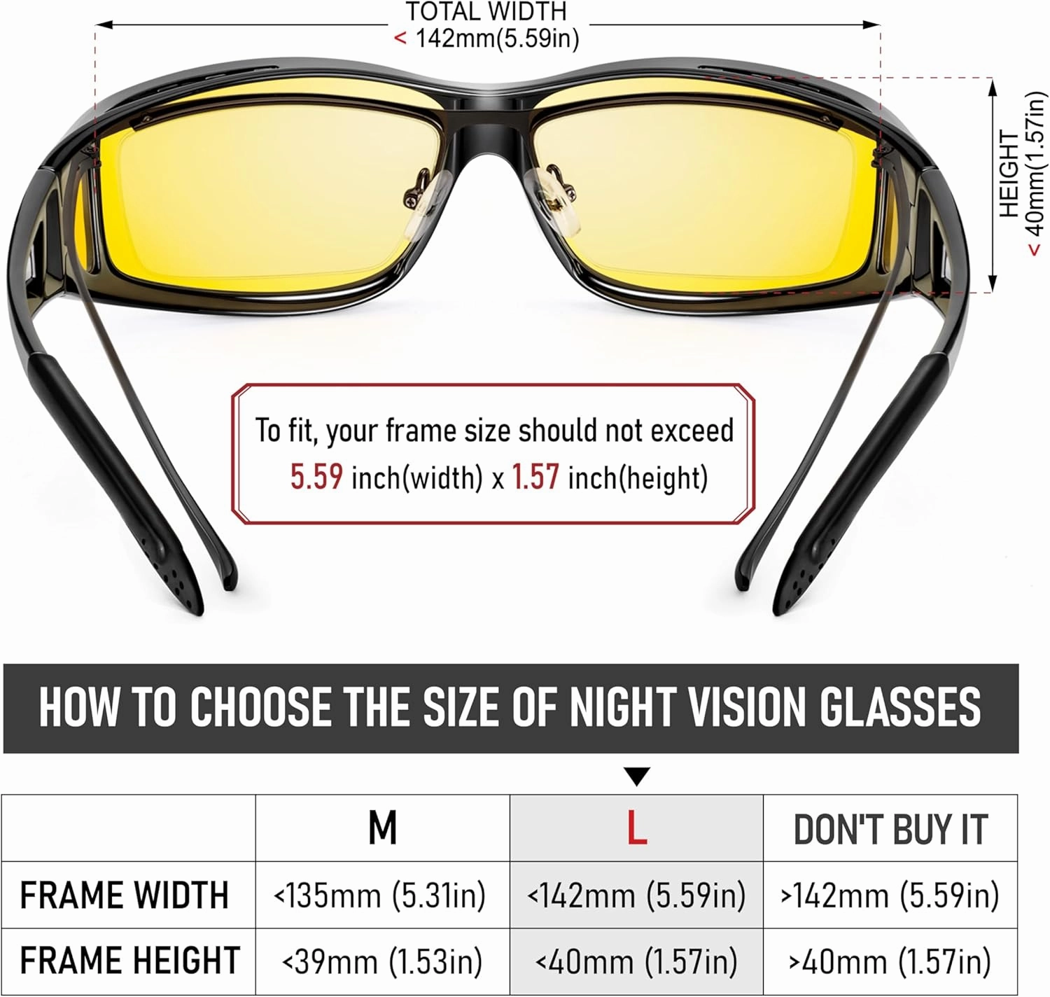 Night Vision Driving Glasses Fit Over Glasses, Wrap Around Nighttime Glasses Anti Glare Polarized for Men Women