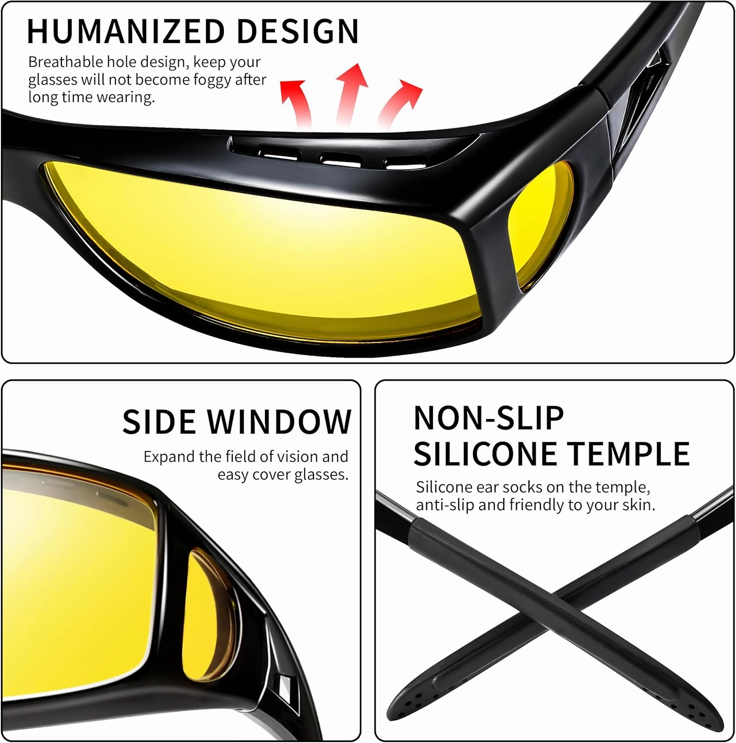 Night Vision Driving Glasses Fit Over Glasses, Wrap Around Nighttime Glasses Anti Glare Polarized for Men Women
