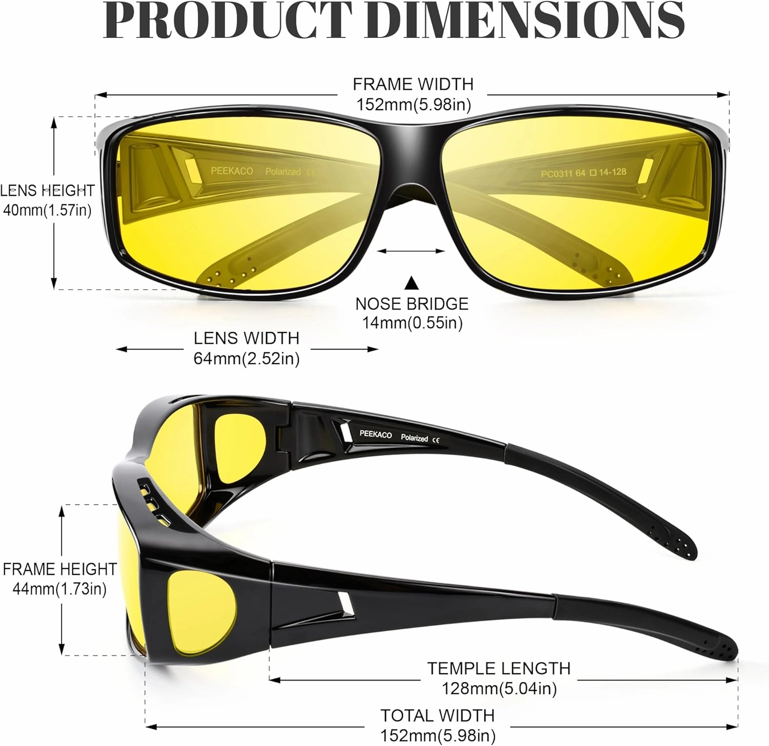 Night Vision Driving Glasses Fit Over Glasses, Wrap Around Nighttime Glasses Anti Glare Polarized for Men Women