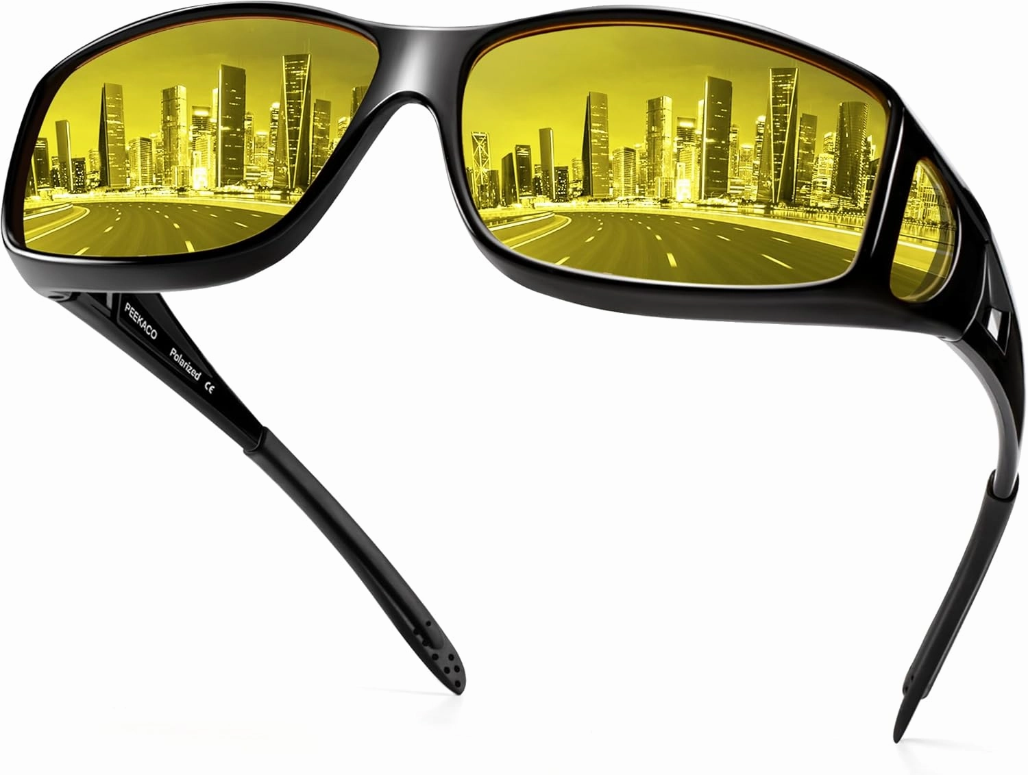 Night Vision Driving Glasses Fit Over Glasses, Wrap Around Nighttime Glasses Anti Glare Polarized for Men Women