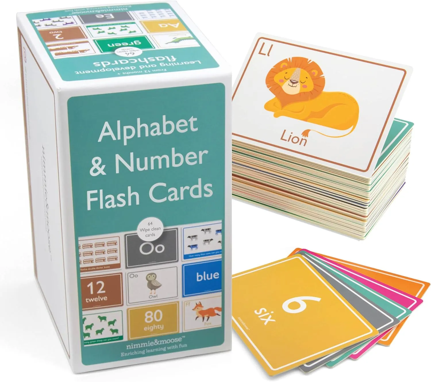 Nimmie & Moose Alphabet Flash Cards for Toddlers 1-3 | Extra-Thick Toddler Flash Cards | Learn Numbers, Letters, Colors, Animals & Play Games - Color Flashcards for Toddlers 1-3 