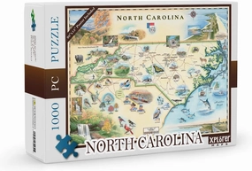 North Carolina Cardboard Jigsaw Puzzle - Educational Jigsaw Puzzle with Regional, National Parks, Tourist Spots, Landmarks for Adults, and Teens.