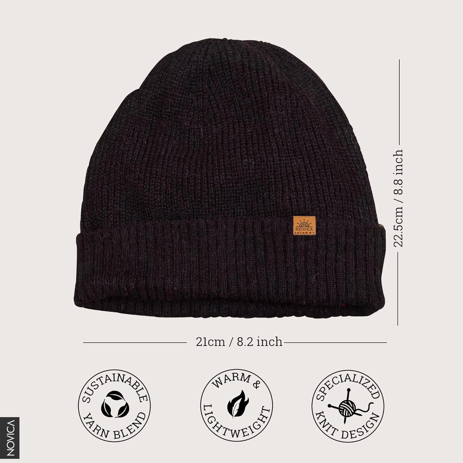 NOVICA Unisex Fall Winter Soft Alpaca Wool Blend Knit Beanie Hat