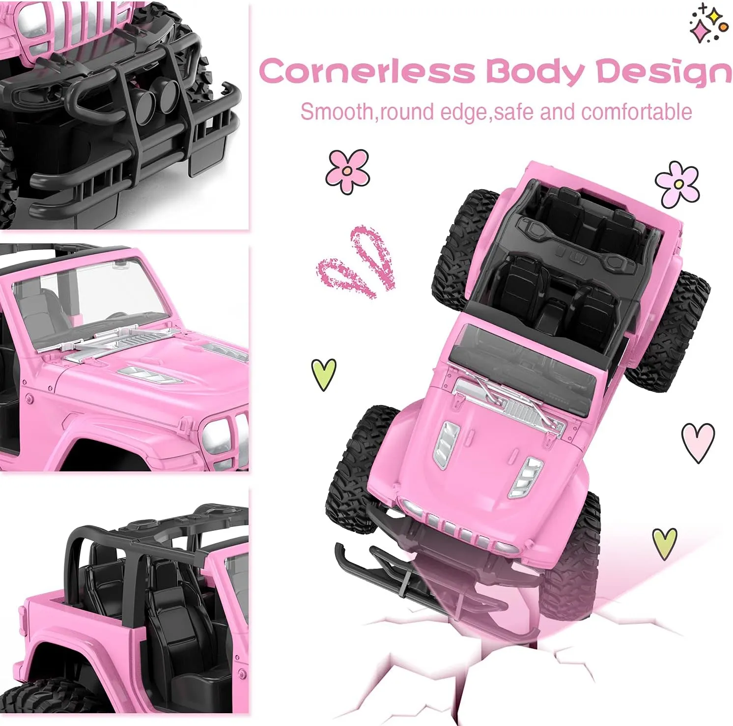 NQD RC Cars with DIY Sticker, 1:16 Scale Pink Remote Control Car for Girls, 80 Min Play 2.4Ghz Jeep RC Trucks, Little Girl Toys Birthday Xmas for 3 Years Old and Up