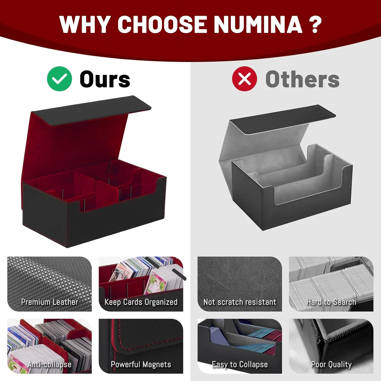 NUMINA MTG Deck Box – Magnetic Trading Card Storage for 1200  Sleeveless Cards, 2-Row Velvet Lining Case with Dividers & Card Supporters – Fits MTG, TCG, Sports Cards