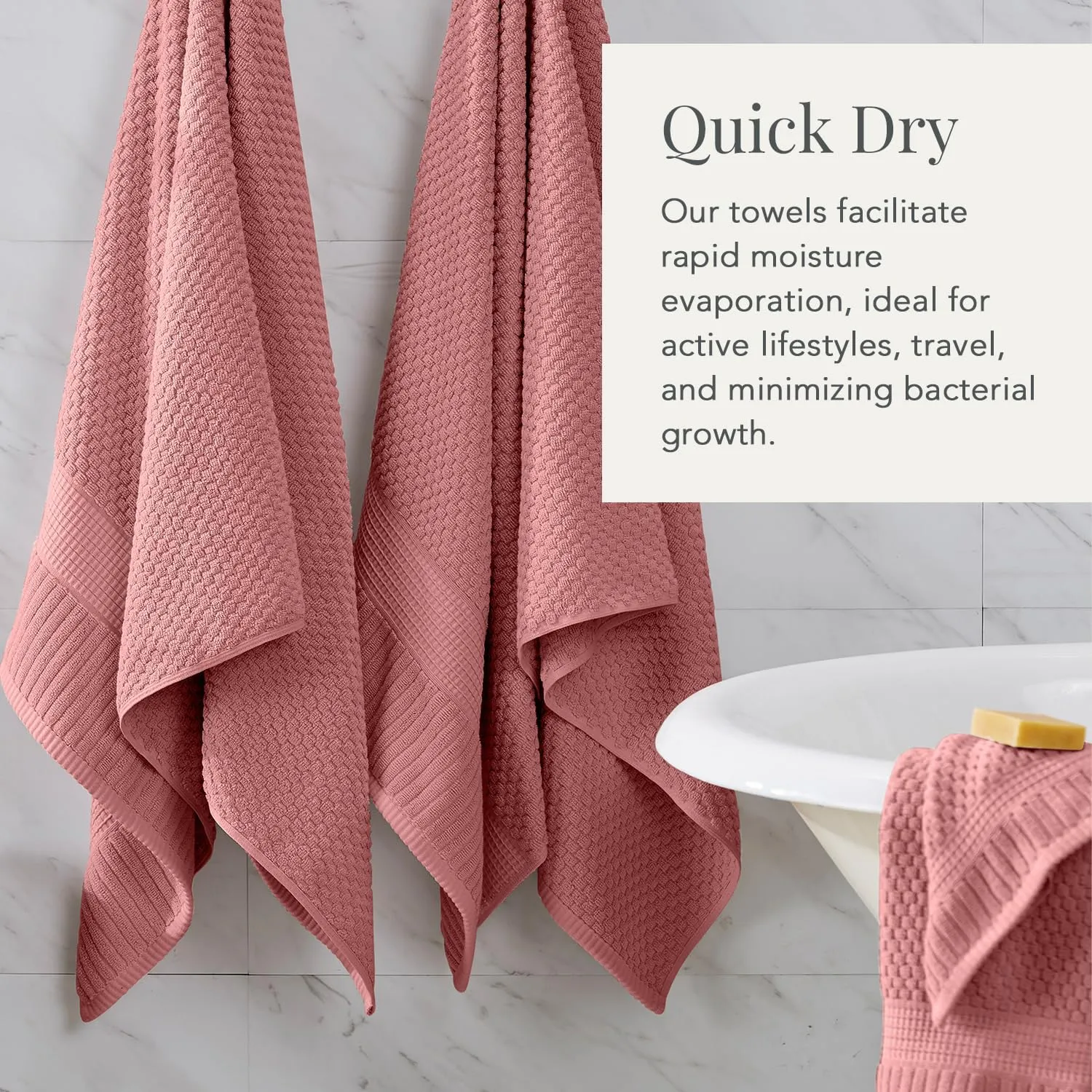 NY Loft 100% Cotton Towel Set 6 Piece | Super Soft & Absorbent Quick-Dry 2 Bath Towels 2 Hand Towels & 2 Washcloths | Textured and Durable Cotton | Premium Thick Towels | (6 Piece Set, Rose)
