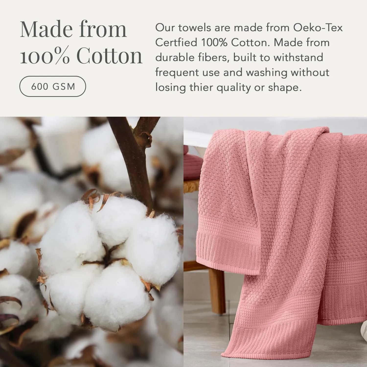 NY Loft 100% Cotton Towel Set 6 Piece | Super Soft & Absorbent Quick-Dry 2 Bath Towels 2 Hand Towels & 2 Washcloths | Textured and Durable Cotton | Premium Thick Towels | (6 Piece Set, Rose)