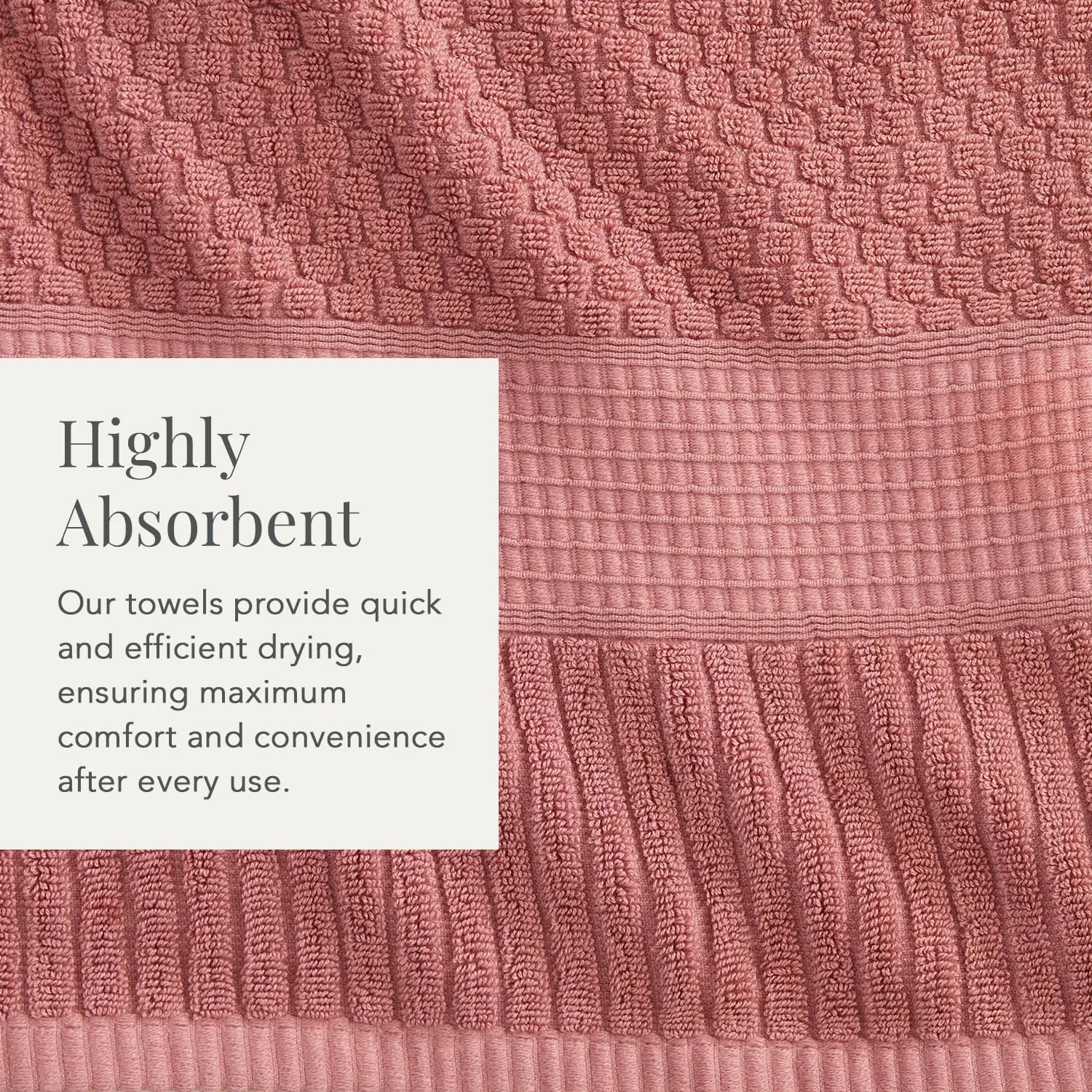 NY Loft 100% Cotton Towel Set 6 Piece | Super Soft & Absorbent Quick-Dry 2 Bath Towels 2 Hand Towels & 2 Washcloths | Textured and Durable Cotton | Premium Thick Towels | (6 Piece Set, Rose)