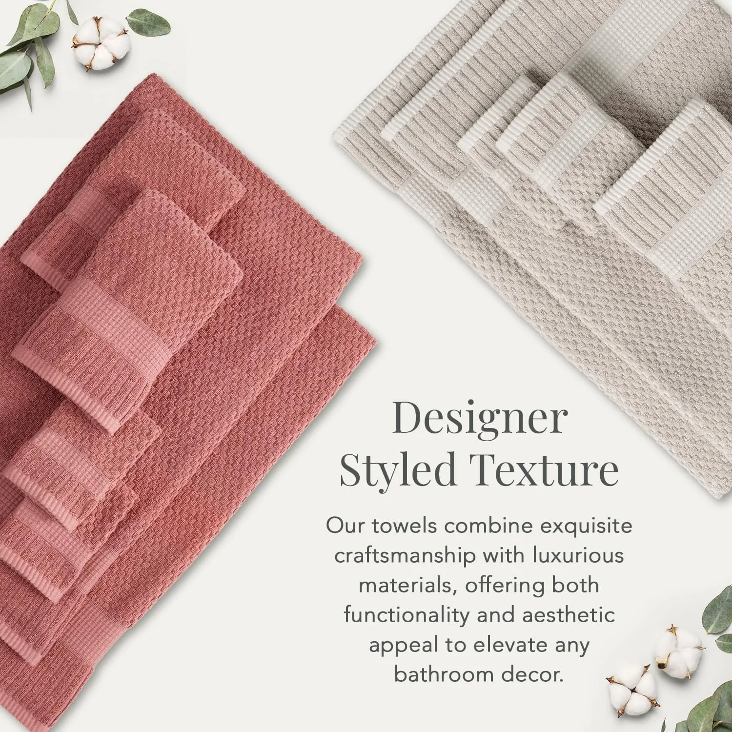 NY Loft 100% Cotton Towel Set 6 Piece | Super Soft & Absorbent Quick-Dry 2 Bath Towels 2 Hand Towels & 2 Washcloths | Textured and Durable Cotton | Premium Thick Towels | (6 Piece Set, Rose)