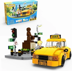 NYC Taxi Building Block,Yellow NYC Taxi with Traffic Light, Statue, and NYC Street Scene, Fun and Iconic NYC Model, Creative Construction Set for Adults and Teens - 340 PCS