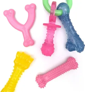 Nylabone New Puppy Chew Toy Bundle, Toys for Teething Puppies, Chicken & Bacon Flavors, Pink, X-Small - Up to 15 lbs, 4 Pack