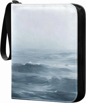 Ocean Wave Painting 4 Pockets Trading Card Album Folder for Cards PU Cover Zip Card Binder with 400 Side Loading Pockets Sturdy Card Holder Folders for Game Sports Cards Collectible Boys Girls