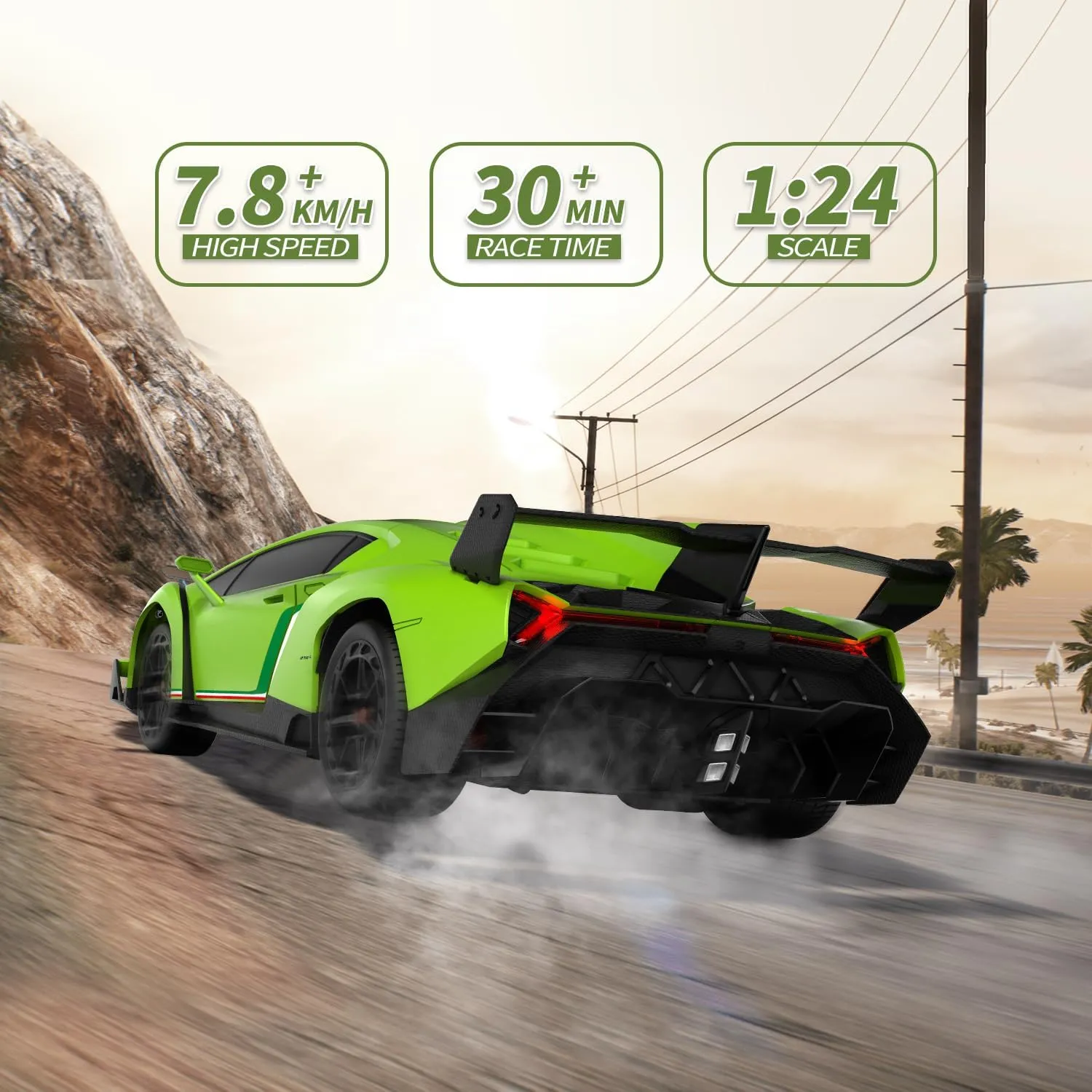 Officially Licensed Lamborghini Remote Control Car, 1:24 Scale Lambo VENENO Model Cars with LED, Lamborghini Toy Car RC Cars Christmas Birthday Gift for Boys Age 3 4-7 8-12 Year Old Kids Toys (Green)