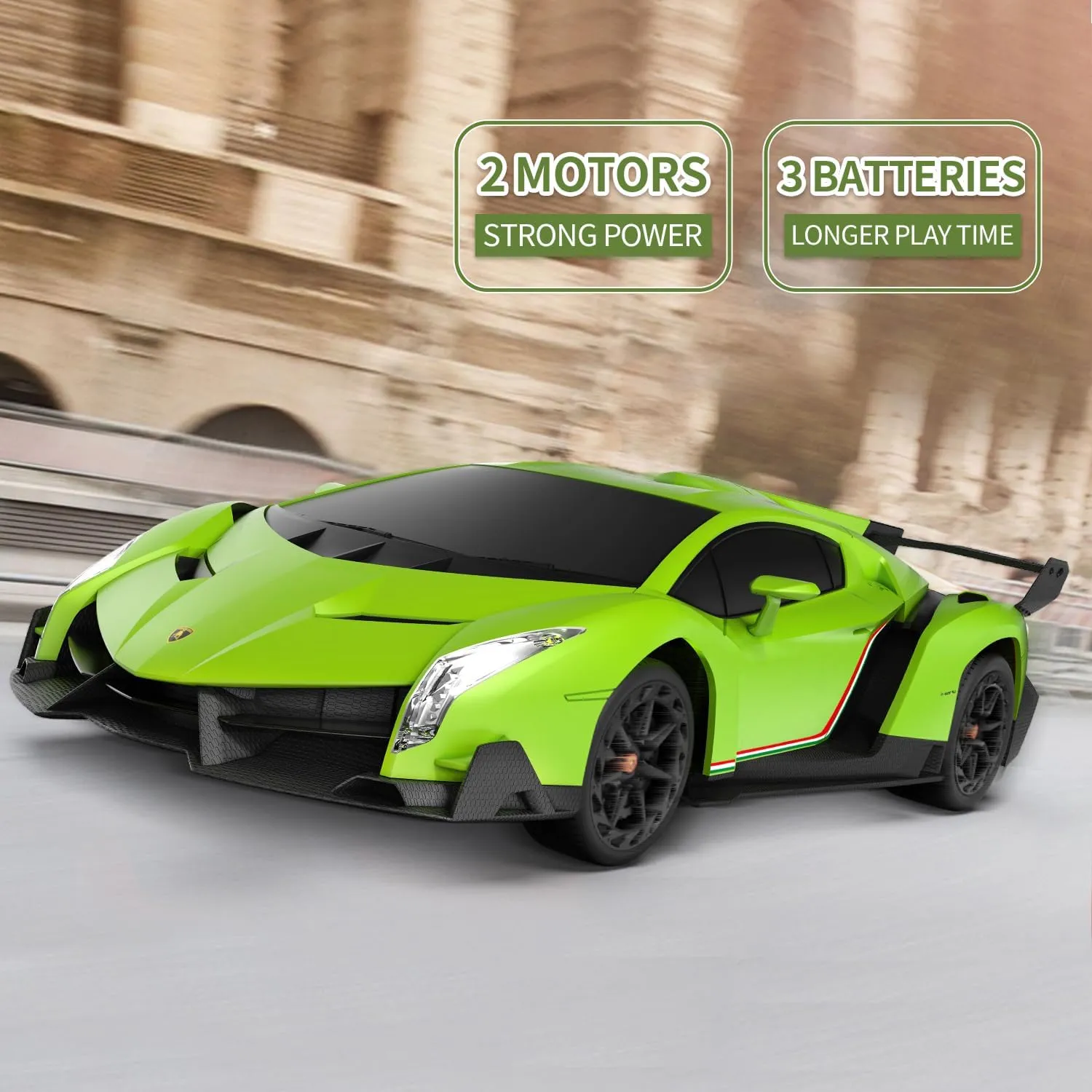 Officially Licensed Lamborghini Remote Control Car, 1:24 Scale Lambo VENENO Model Cars with LED, Lamborghini Toy Car RC Cars Christmas Birthday Gift for Boys Age 3 4-7 8-12 Year Old Kids Toys (Green)