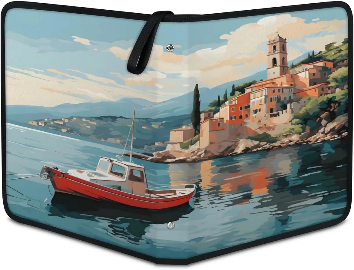 Oil Painting Ship 3 Ring Trading Zipper Binder Strap, Trading Card Binder 4 Pocket, 400 Pockets Card Holder with 50 Removable Sleeves for Game Cards
