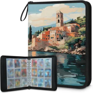 Oil Painting Ship 3 Ring Trading Zipper Binder Strap, Trading Card Binder 4 Pocket, 400 Pockets Card Holder with 50 Removable Sleeves for Game Cards