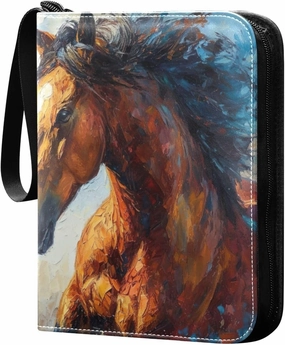 Oil Painting Horse Card Binder 4-Pocket, 400 Pockets Card Holder with 50 Removable Sleeves and Zipper for Games Baseball Football Sports Card