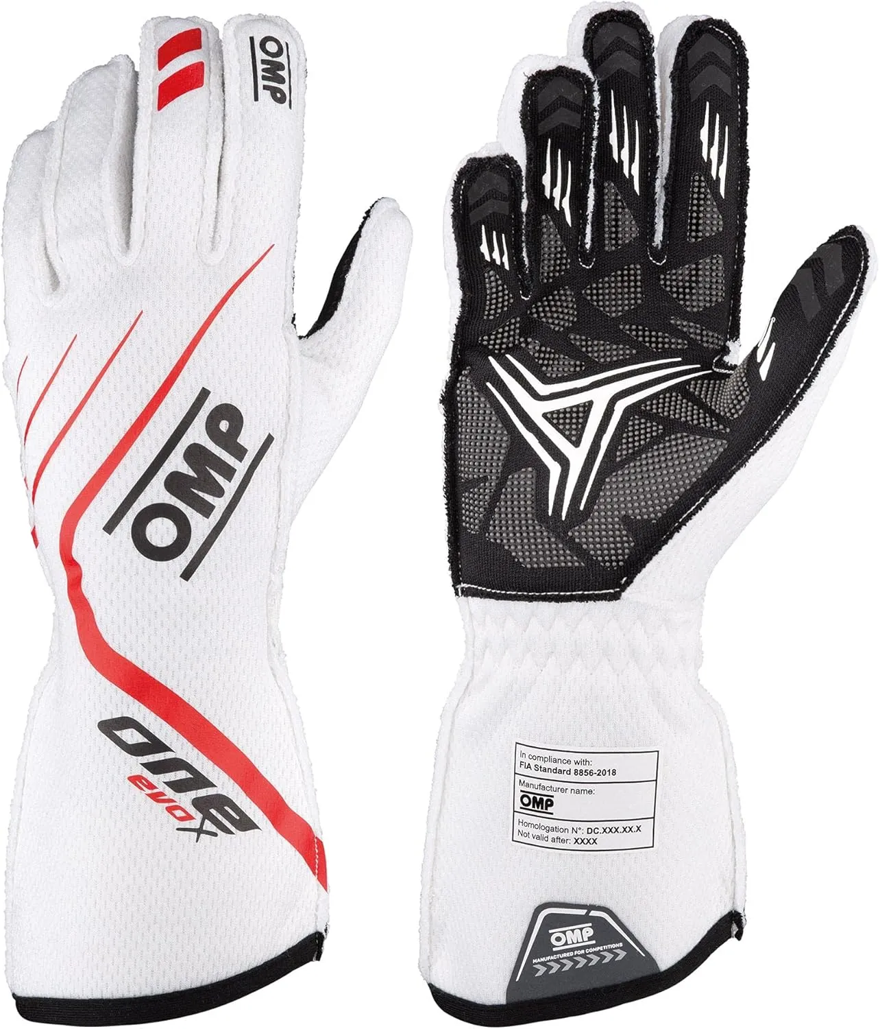 OMP - One Evo X Gloves White - Size L (Fia 8856-2018) (IB0-0771-A01-020-L)