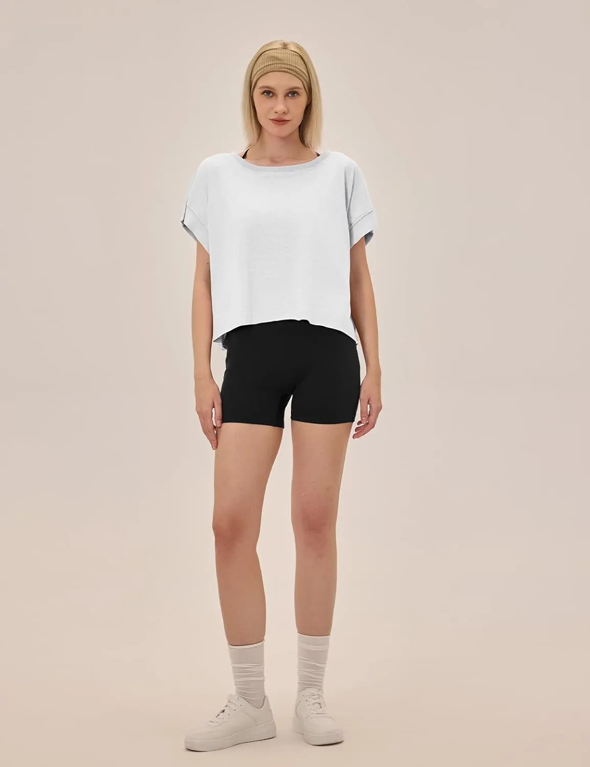 Open Back Workout Tops for Women Loose Fit Athletic Crop Tee Short Sleeve Gym Running Yoga Shirt