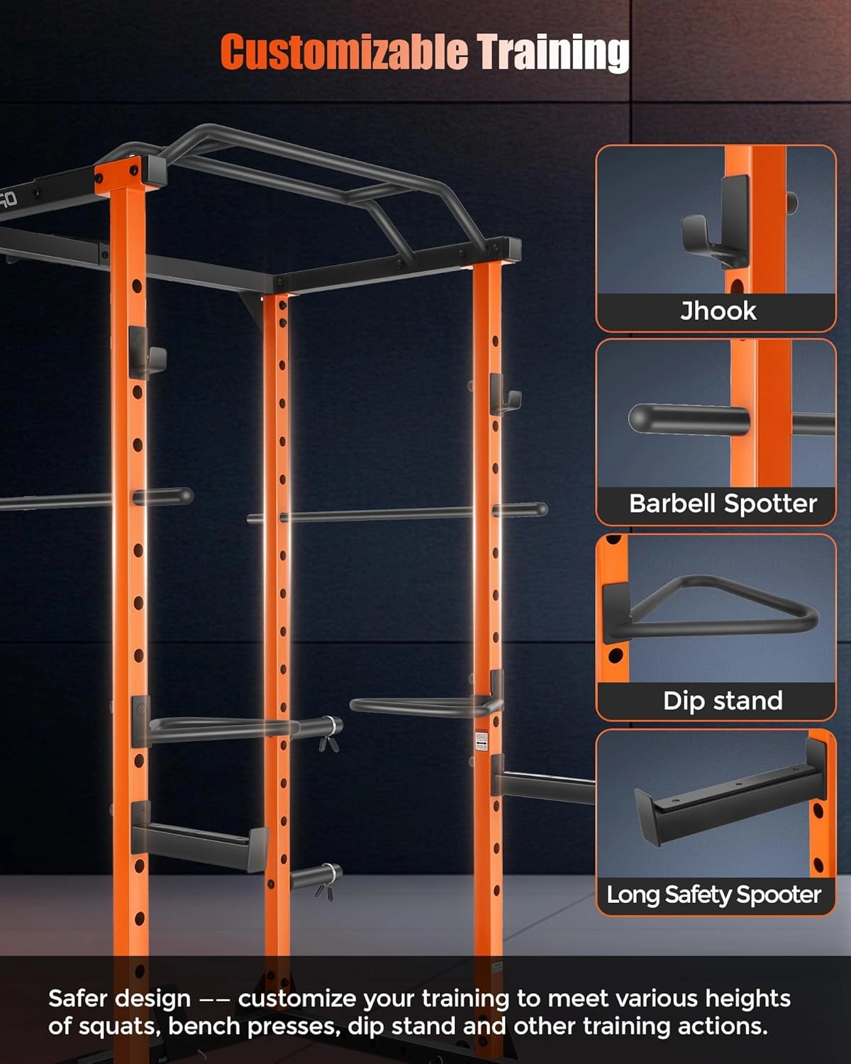 OPPSDECOR Power Cage, Multi-Function Power Rack with Adjustable Cable Pulley System, Squat Rack with Pull-up Bar, J-Hooks, More Training Attachment for Home Gym