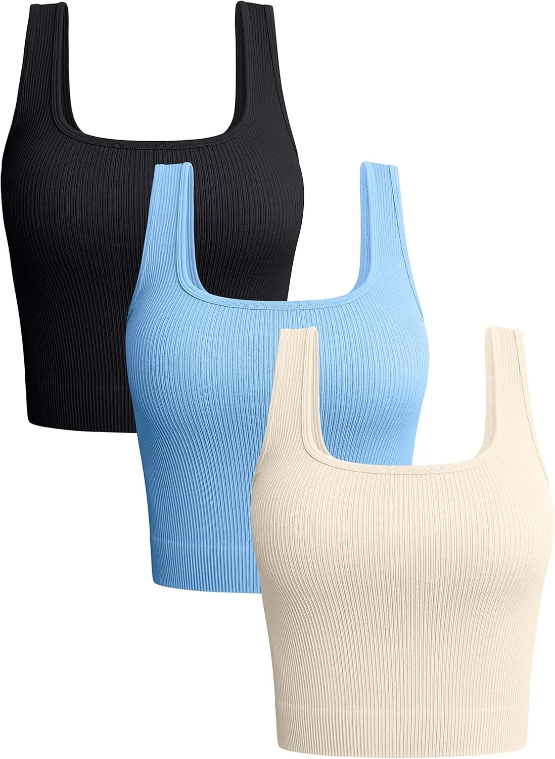 OQQ Women's 3 Piece Tank Tops Ribbed Seamless Workout Exercise Shirts 2025 Summer Basic Camis
