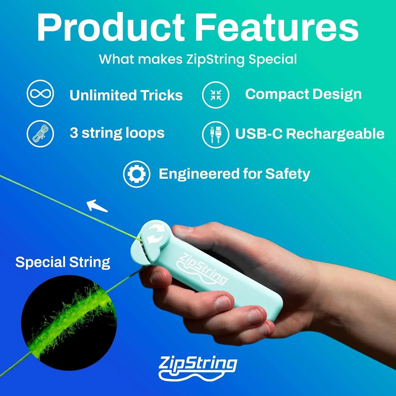 Original - As Seen on Shark Tank - Classic Rope Launcher Toy, Perfect for Kids & Adults - Fly a String Loop in The Air for Endless Tricks & Fun, Wonderment Awaits, Aesthetic Aqua