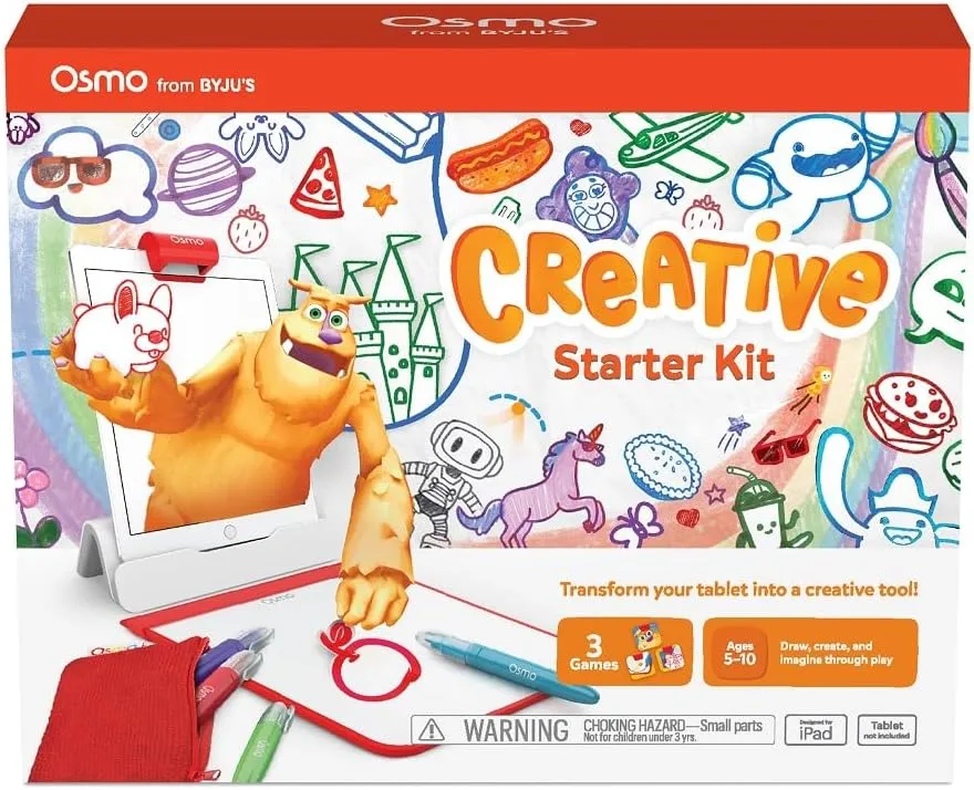 Osmo - Creative Starter Kit for IPad - 3 Educational Learning Games - Creative Drawing & Problem Solving/ Early Physics - STEM Toy Gifts for Kid, Boy & Girl - Ages 5 6 7 8 9 10 (Osmo Base Included)
