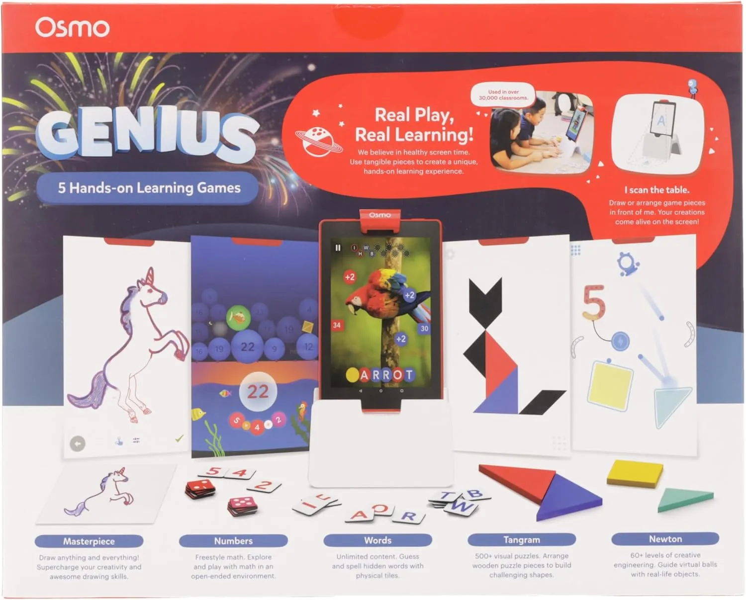 Osmo - Genius Starter Kit for Fire Tablet-5 Educational Learning Games-Ages 6-10-Spelling, Math & Creativity-STEM Toy Gifts-Boy & Girl-Ages 6 7 8 9 10(Osmo Fire Tablet Base Included-Amazon Exclusive)