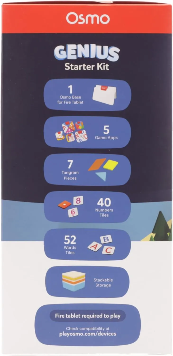 Osmo - Genius Starter Kit for Fire Tablet-5 Educational Learning Games-Ages 6-10-Spelling, Math & Creativity-STEM Toy Gifts-Boy & Girl-Ages 6 7 8 9 10(Osmo Fire Tablet Base Included-Amazon Exclusive)