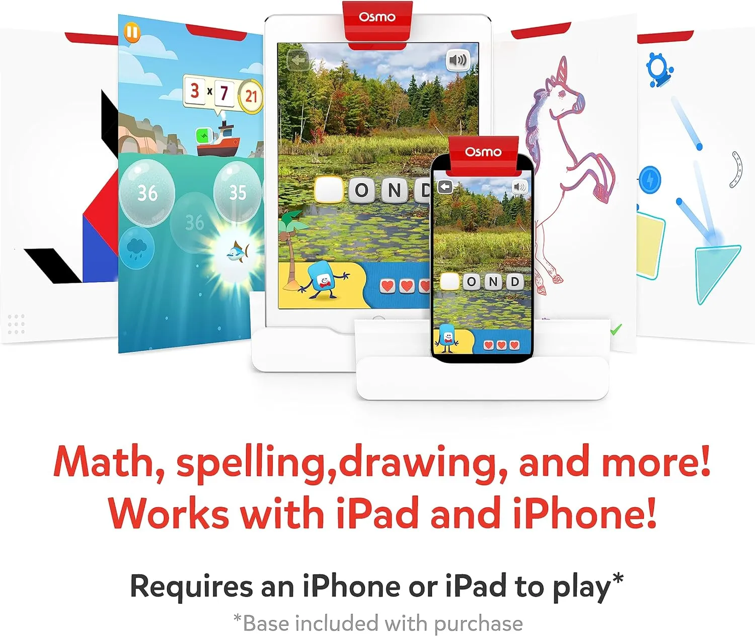 Osmo - Genius Starter Kit for iPad & iPhone - 5 Educational Learning Games - Ages 6-10 - Math, Spelling, Creativity & More - STEM Toy Gifts for Kids, Boy & Girl - Ages 6 7 8 9 10 (Osmo Base Included)