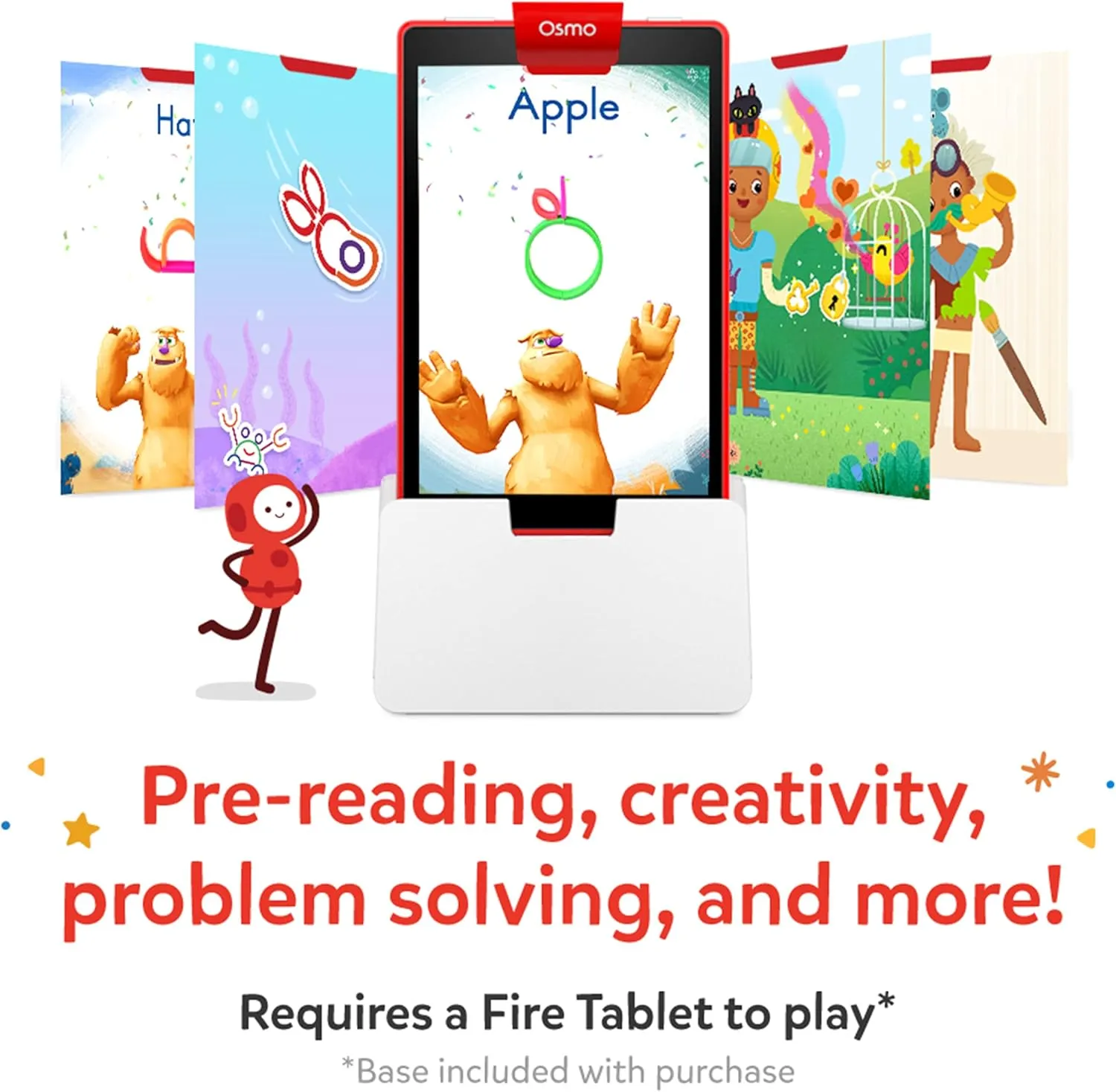 Osmo-Little Genius Starter Kit for Fire Tablet-4 Educational Learning Games-Preschool Ages 3-5-Phonics,Problem Solving & Creativity-STEM Toy Gifts,Kids(Osmo Fire Tablet Base Included)